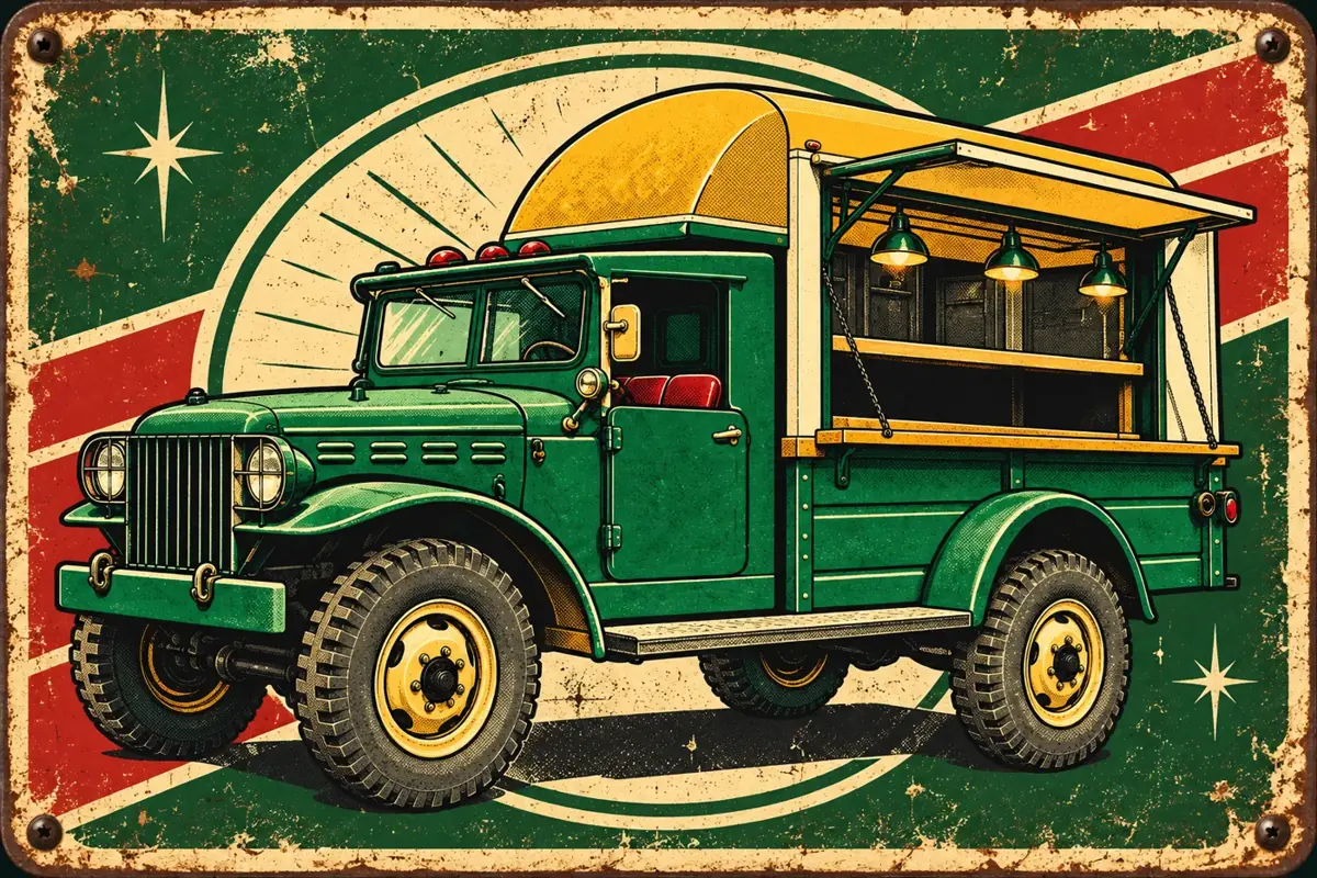 Restored green Dodge focaccia truck illustration